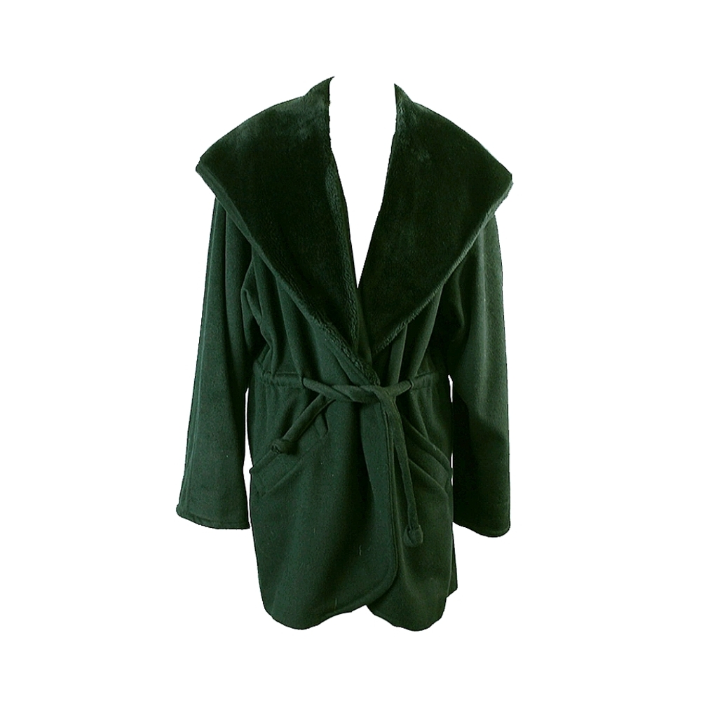 Lorovi Designer Hooded Belted Green Wool Coat - Green